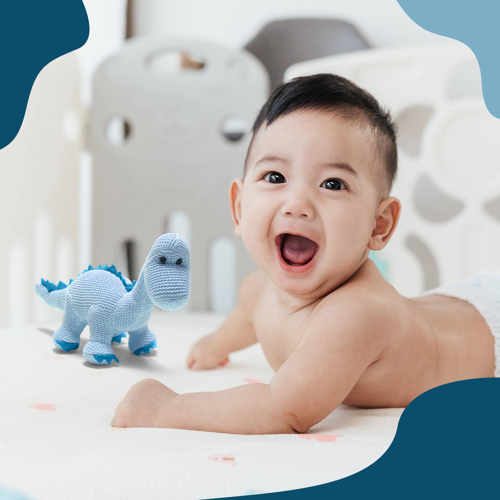 Blue Diplodocus Dinosaur Baby Rattle