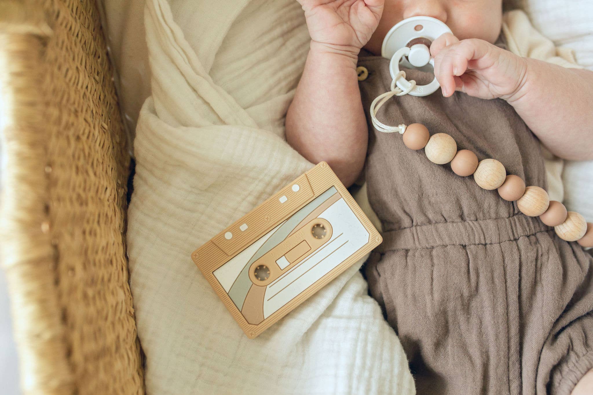 Silicone Cassette Mix Tape Teether - Tan