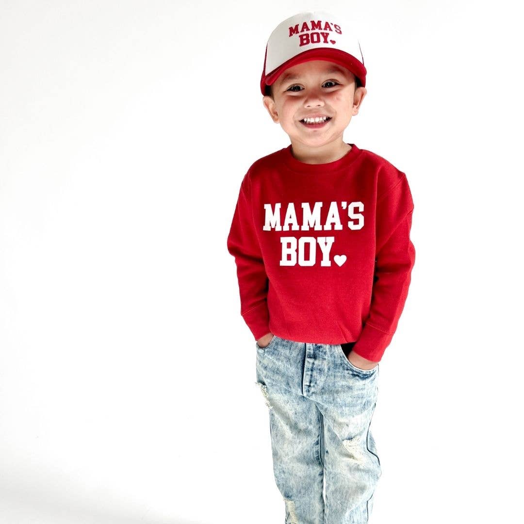 Mama's Boy Valentine's Day Kids Trucker Hat - Red/White