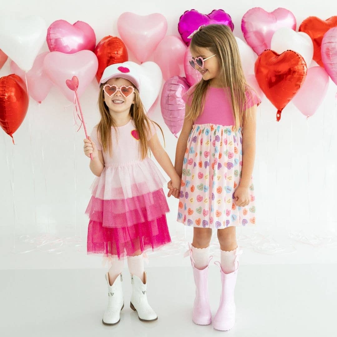 Bright Pink Heart Patch Valentine's Day Trucker Hat - Kids