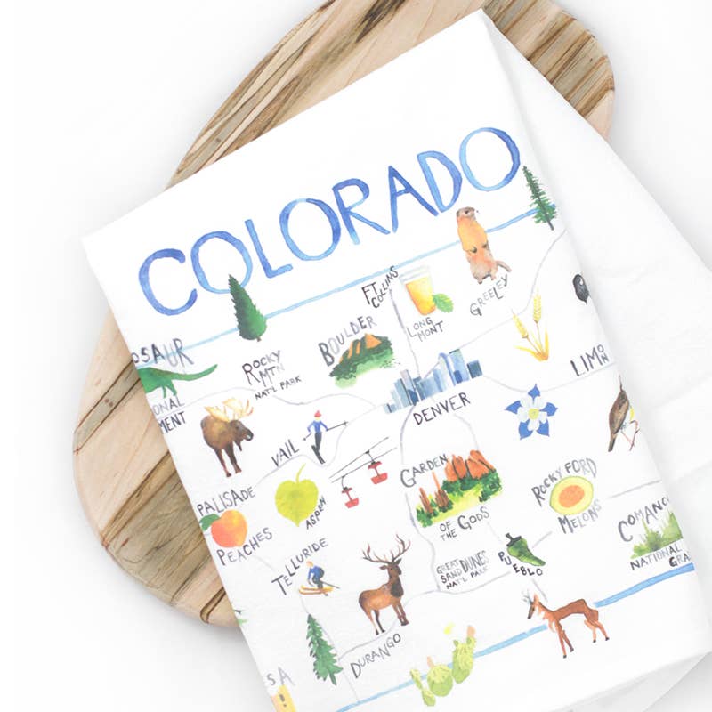 Colorado Map Tea Towel | Colorado Art Kitchen Towel