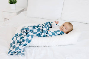 Organic Muslin Swaddle Blanket - Blue Checker