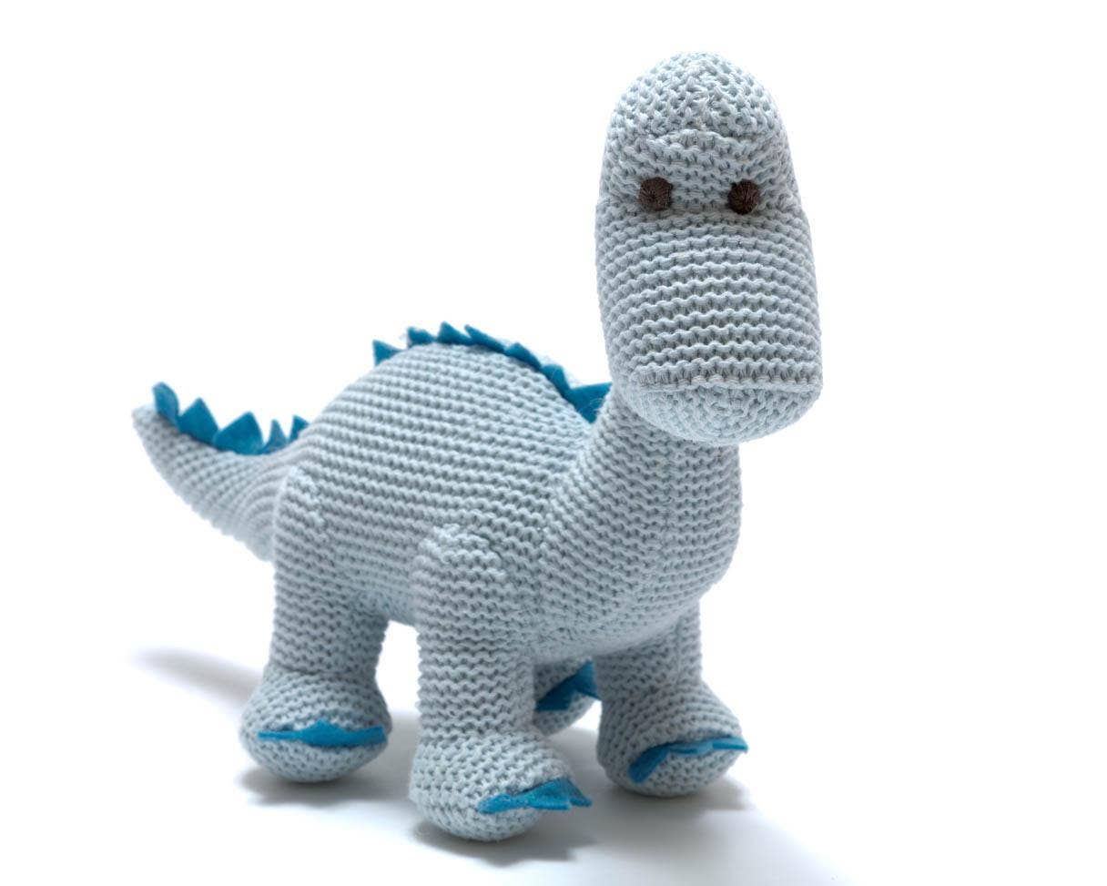 Blue Diplodocus Dinosaur Baby Rattle