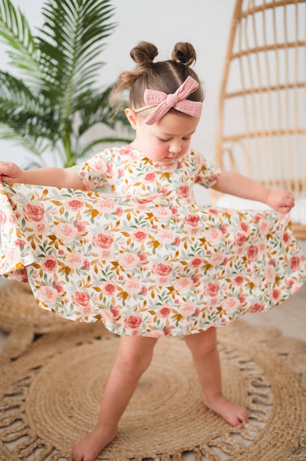 Short Sleeve Twirl Dress | Dusty Pink Floral