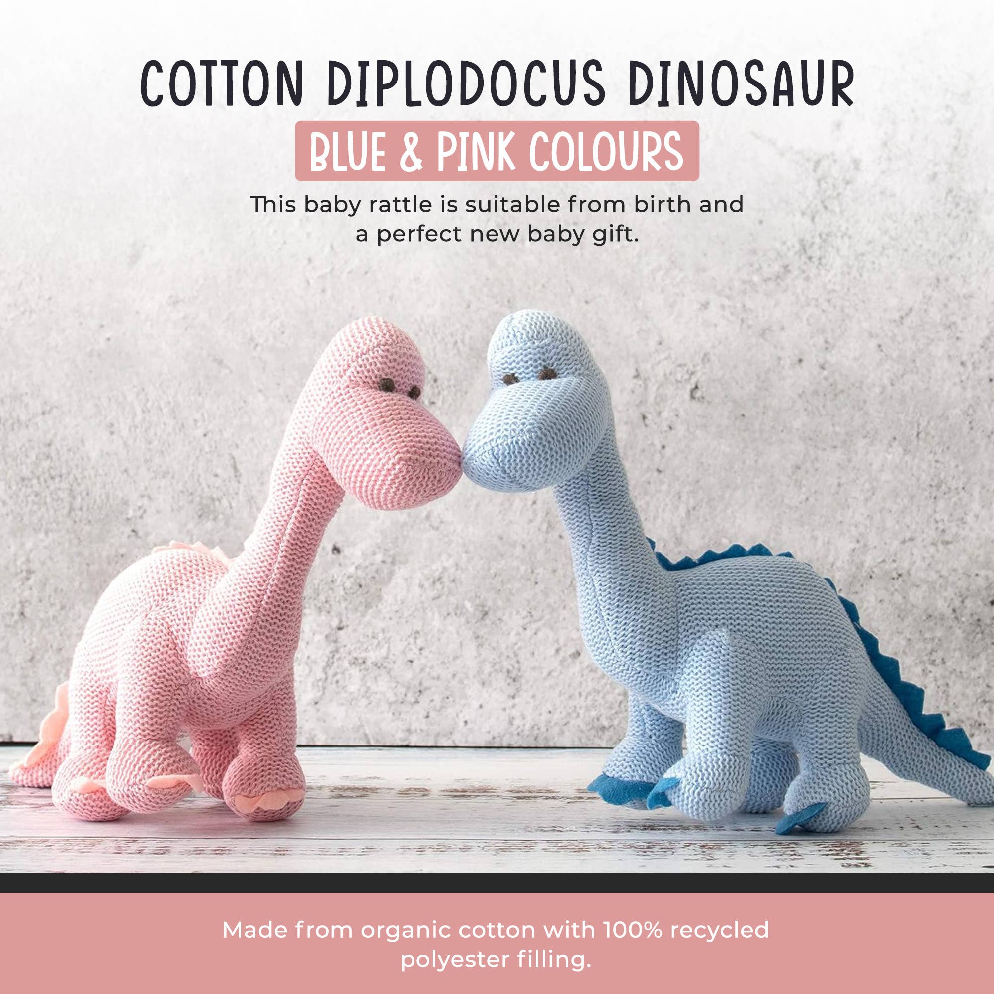 Blue Diplodocus Dinosaur Baby Rattle