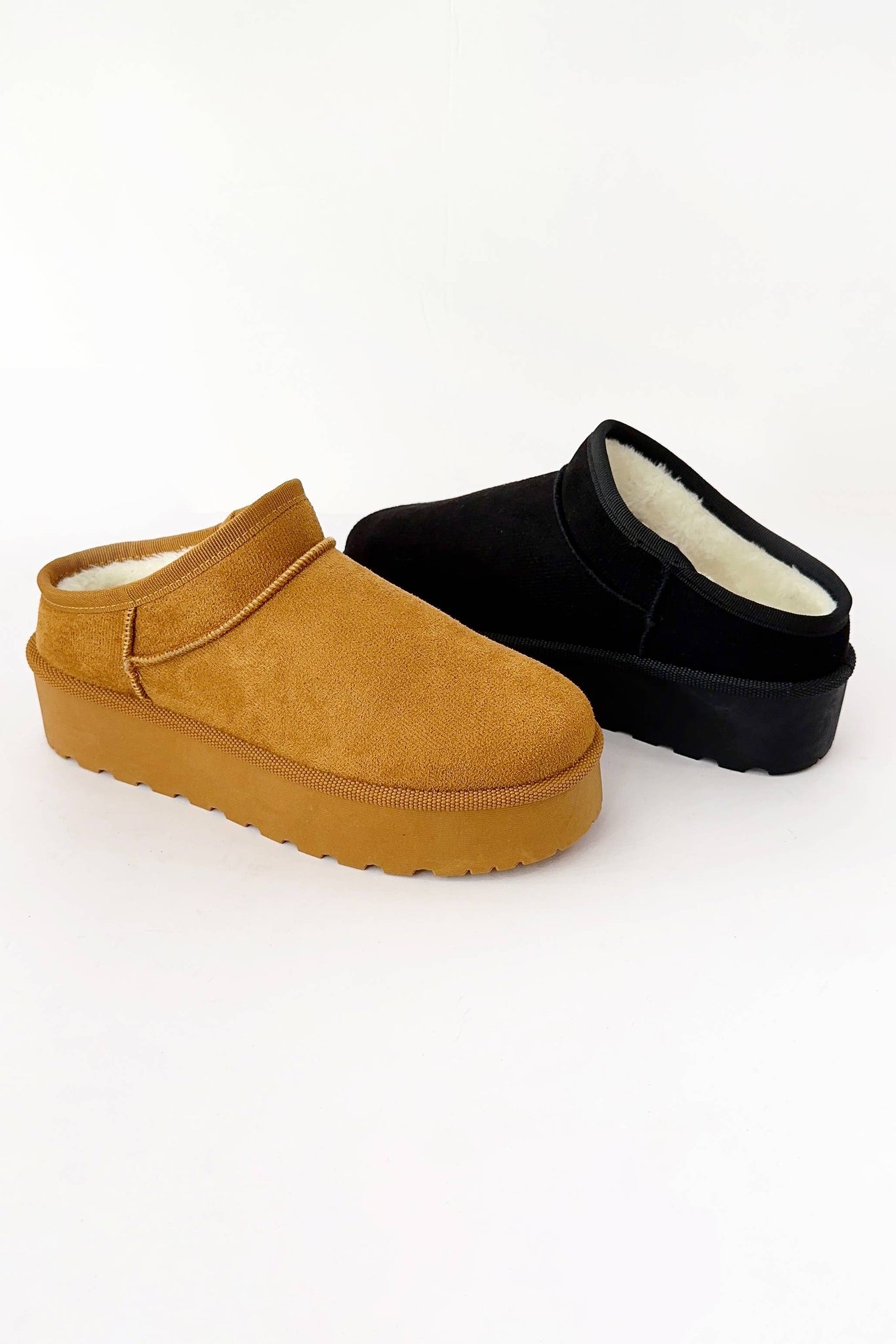 Ankle fur-lined platform sherpa slipper