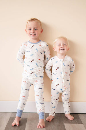 Two-Piece Pajama Set - Vintage Airplane