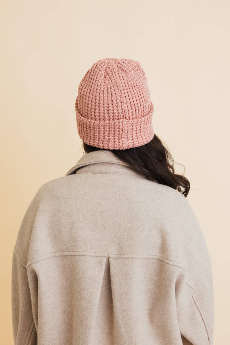 Rose Waffle Puff Beanie