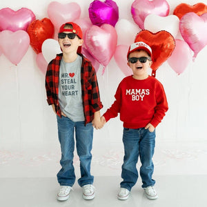 Mama's Boy Valentine's Day Kids Trucker Hat - Red/White