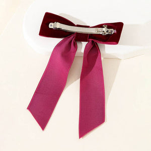 Velvet Single-Layer Long Tail Bow Hair Clip