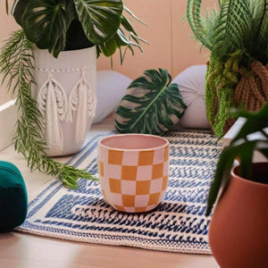 Checkered Print Ceramic Planter