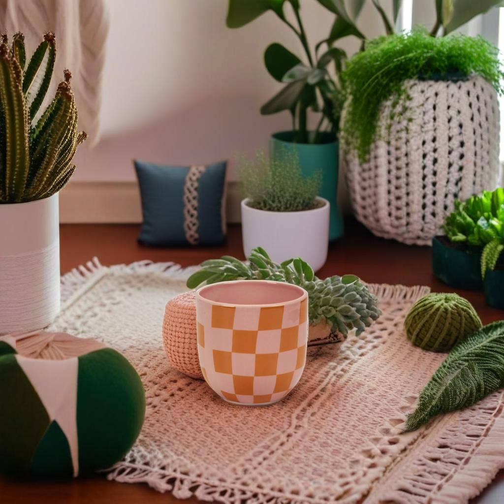 Checkered Print Ceramic Planter