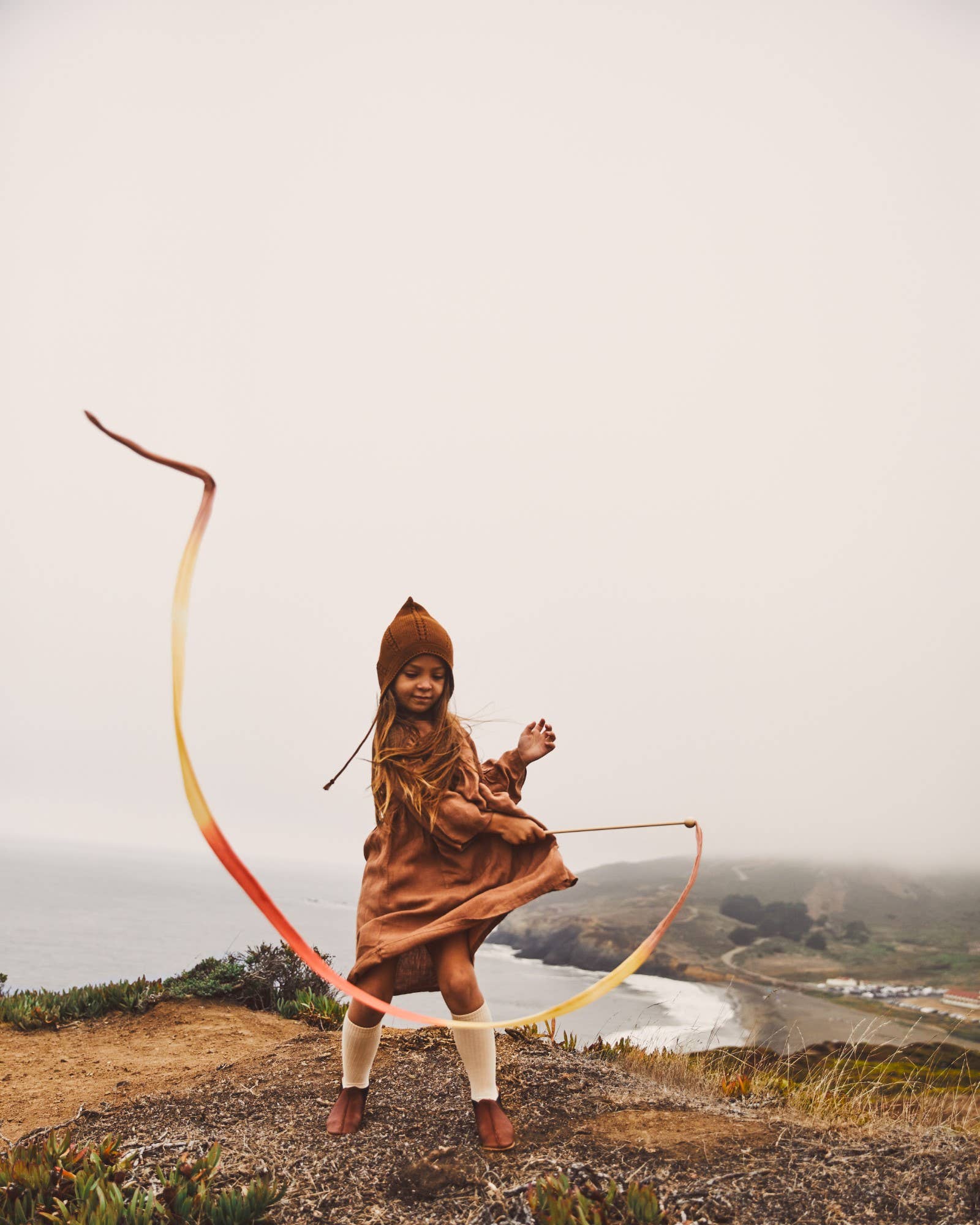 Boho Rainbow Silk & Wood Streamer - Wand for Pretend Play