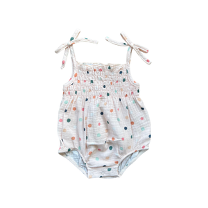 Baby Tie-Smocked Bodysuit Summer Polka Dots