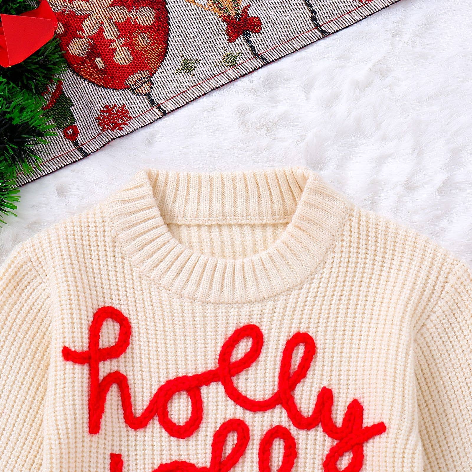 Christmas HOLLY JOLLY embroidered pullover