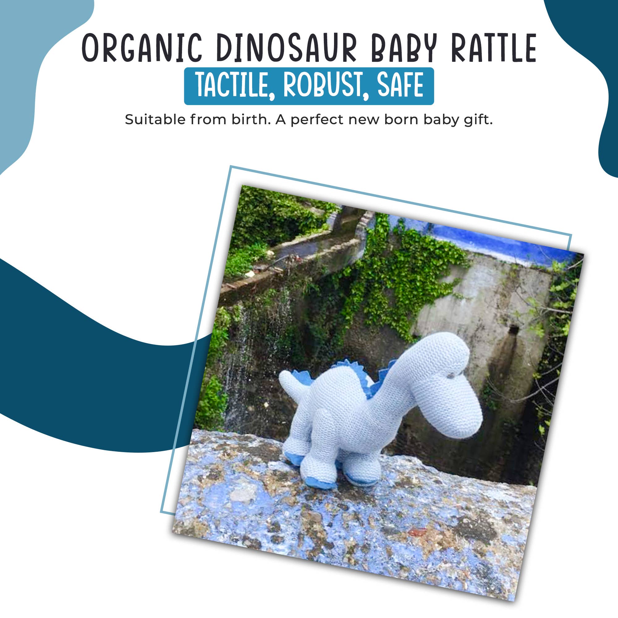 Blue Diplodocus Dinosaur Baby Rattle