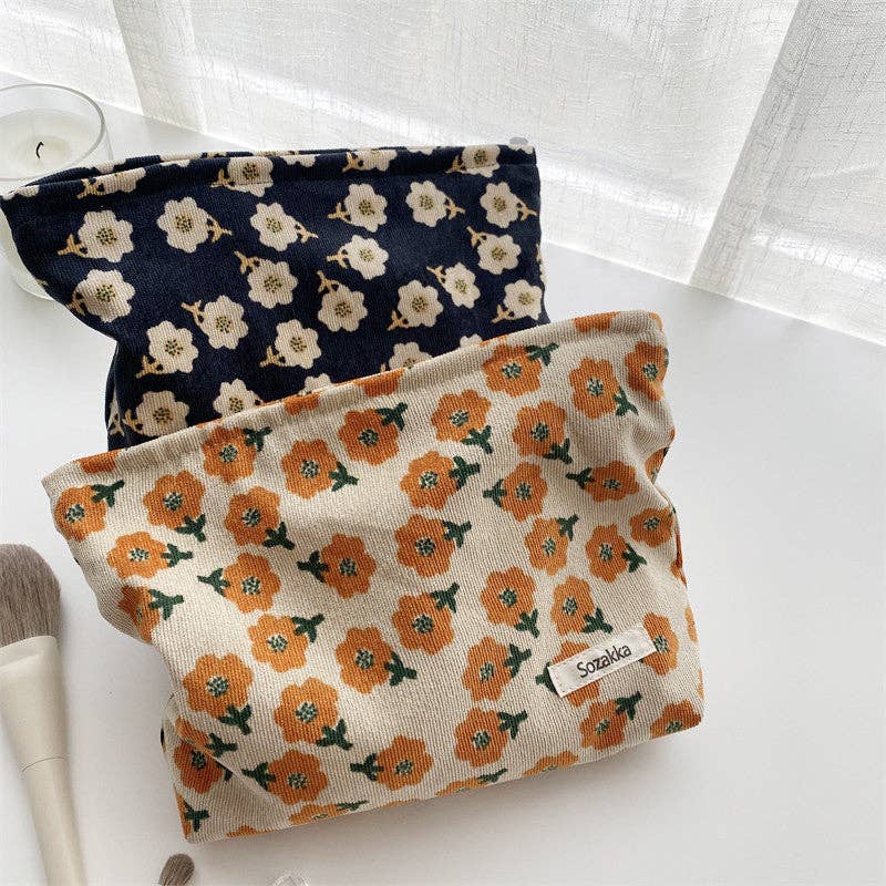 Corduroy Plum Blossom Cosmetic Bag