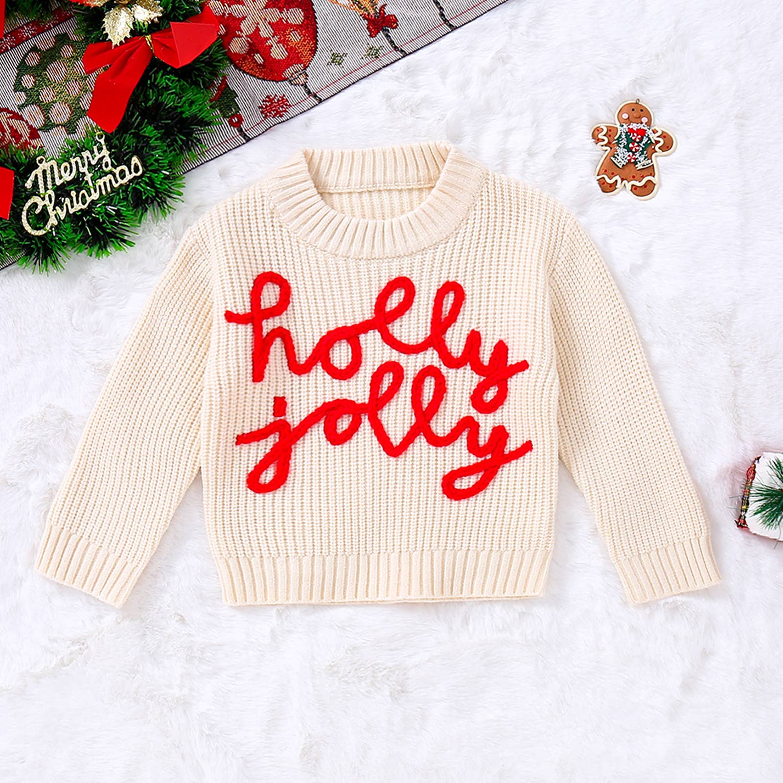 Christmas HOLLY JOLLY embroidered pullover