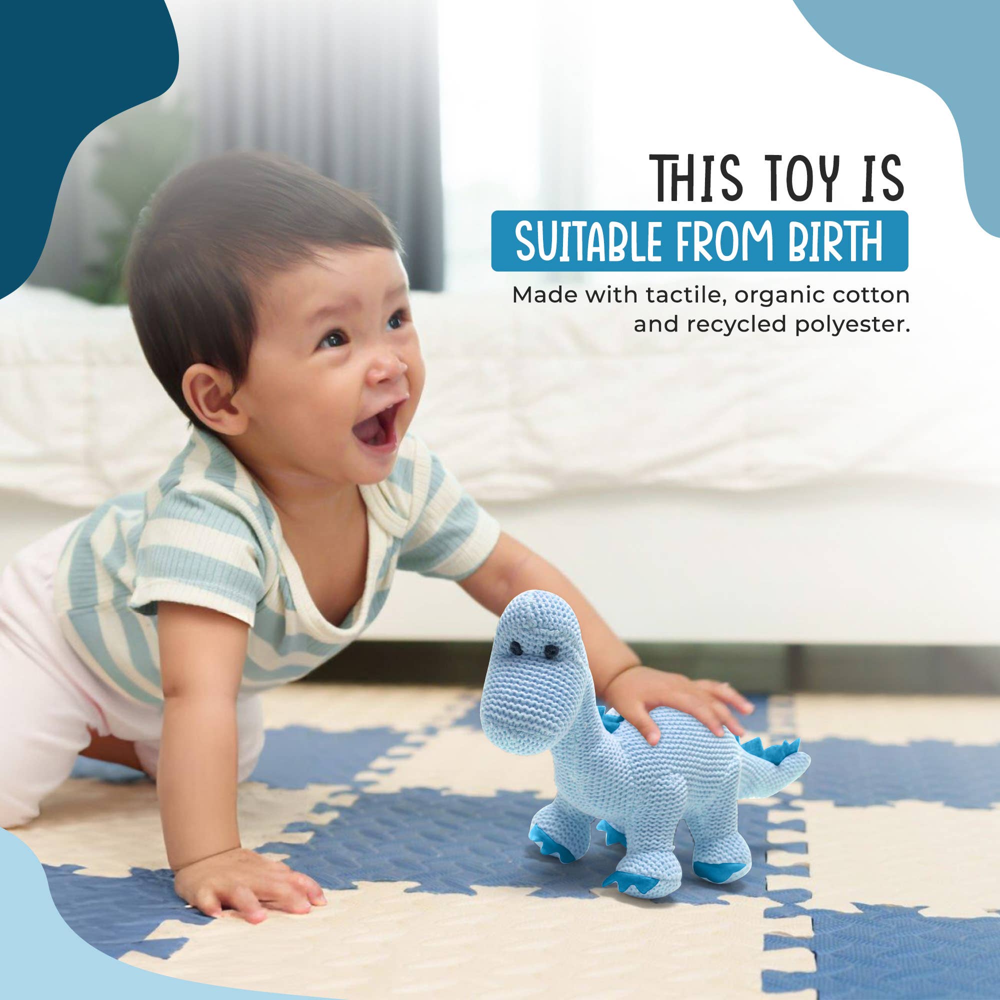 Blue Diplodocus Dinosaur Baby Rattle