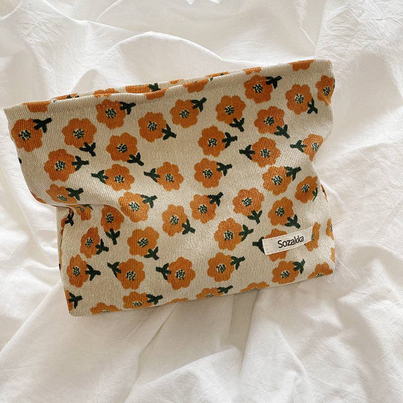 Corduroy Plum Blossom Cosmetic Bag