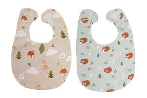 Woodland Muslin Cotton Bib Set, Set Of 2