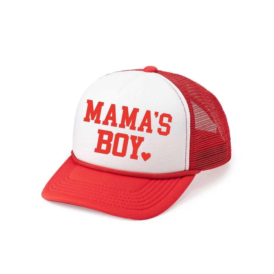 Mama's Boy Valentine's Day Kids Trucker Hat - Red/White