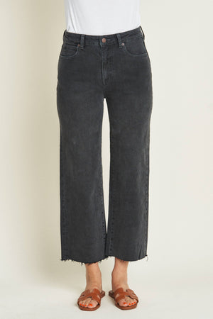 Aberdeen Ankle Crop High Rise Jean, Grey Worn