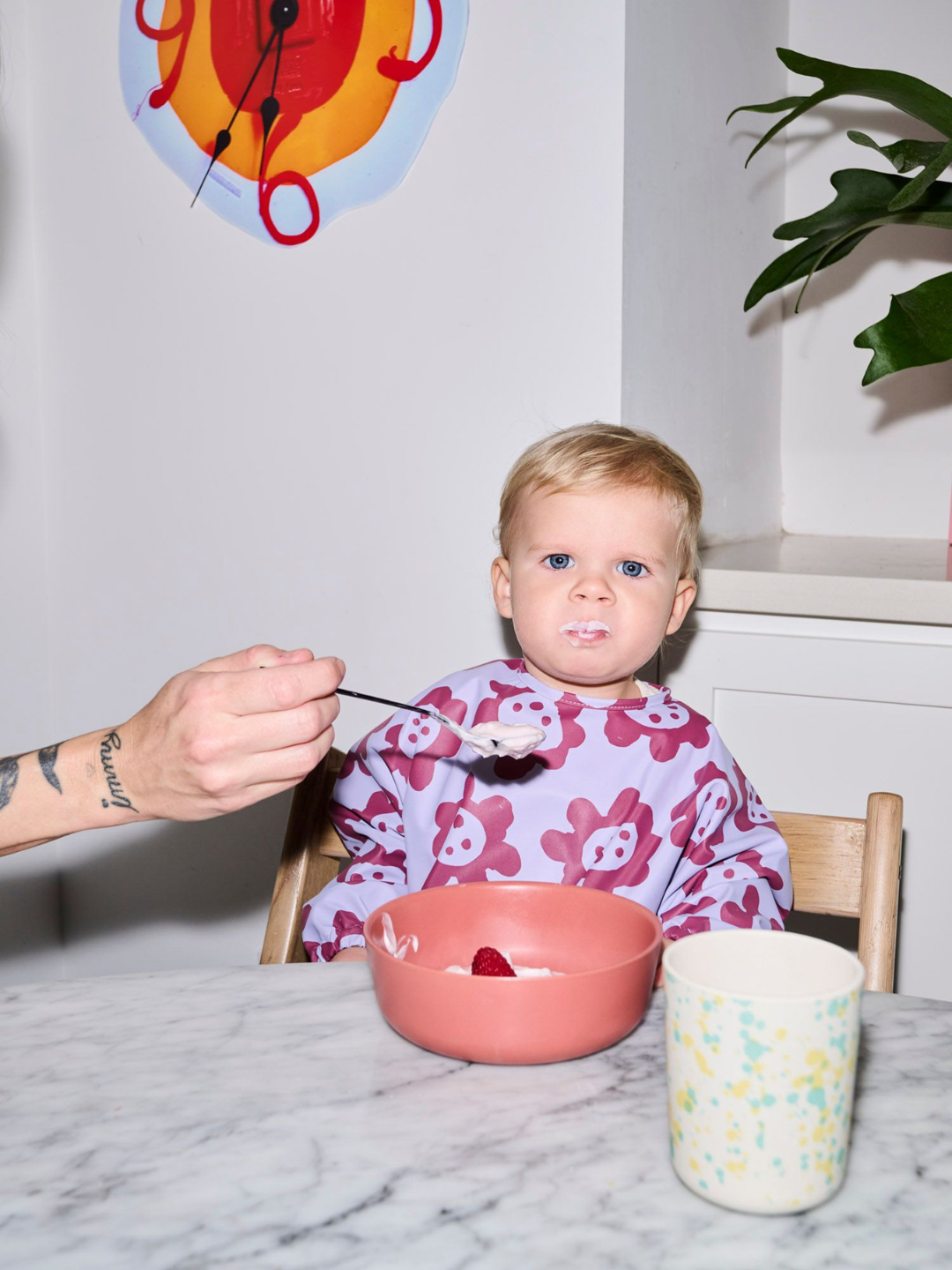 SMOCK BIB Violet Sunflowers