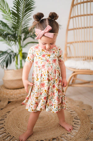 Short Sleeve Twirl Dress | Dusty Pink Floral