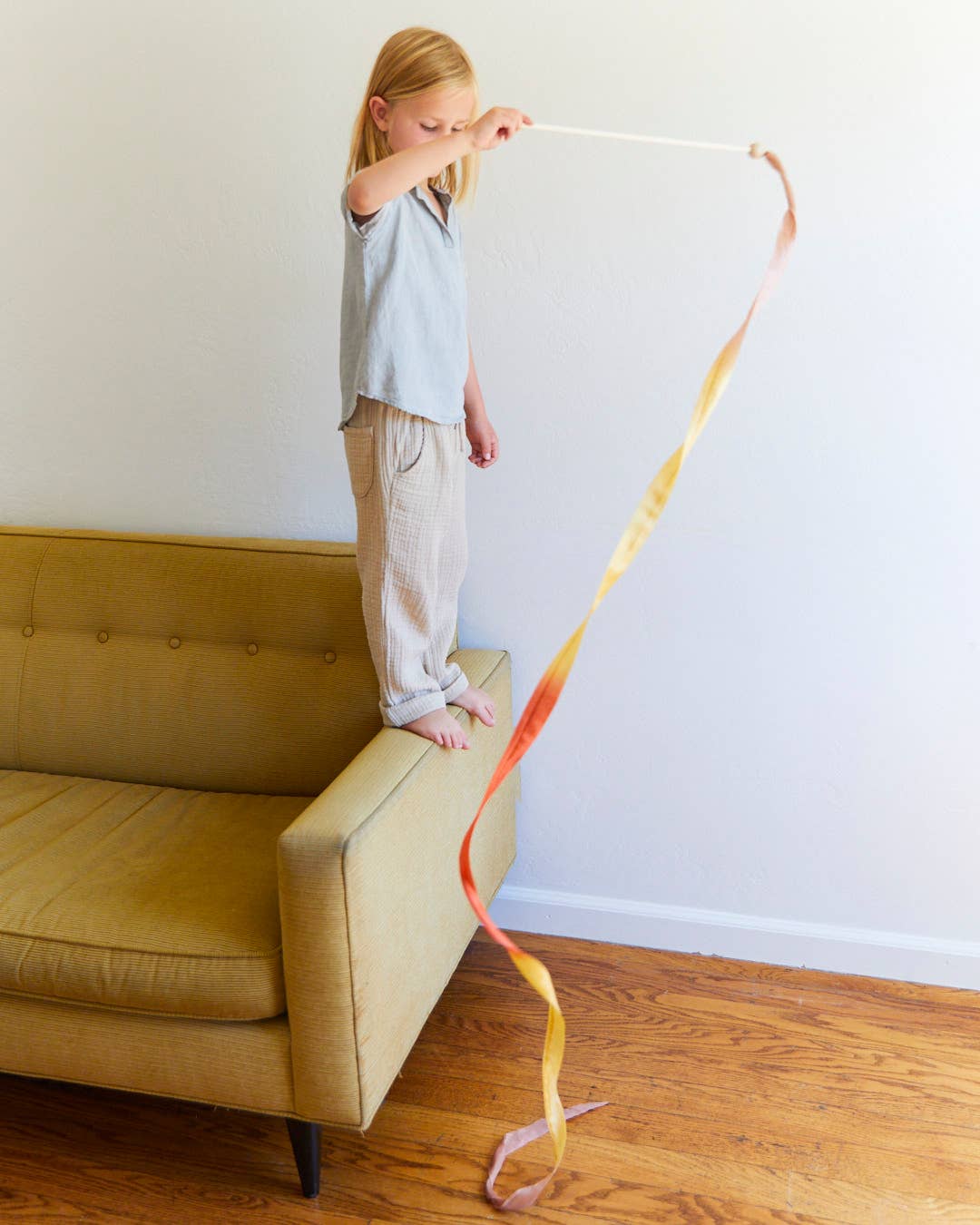 Boho Rainbow Silk & Wood Streamer - Wand for Pretend Play