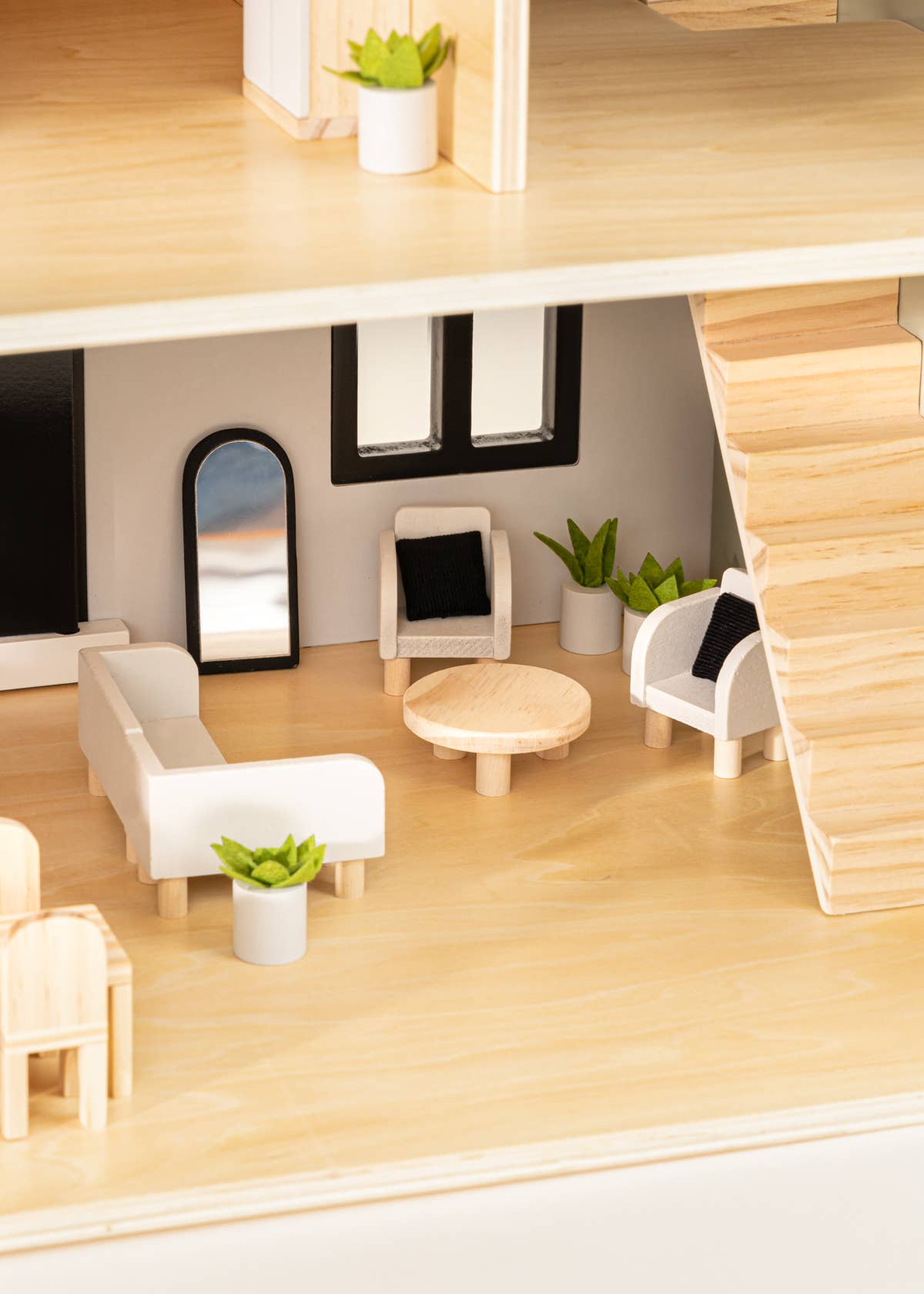 Wooden Doll House Living Room Furniture & Accessories (10 pc