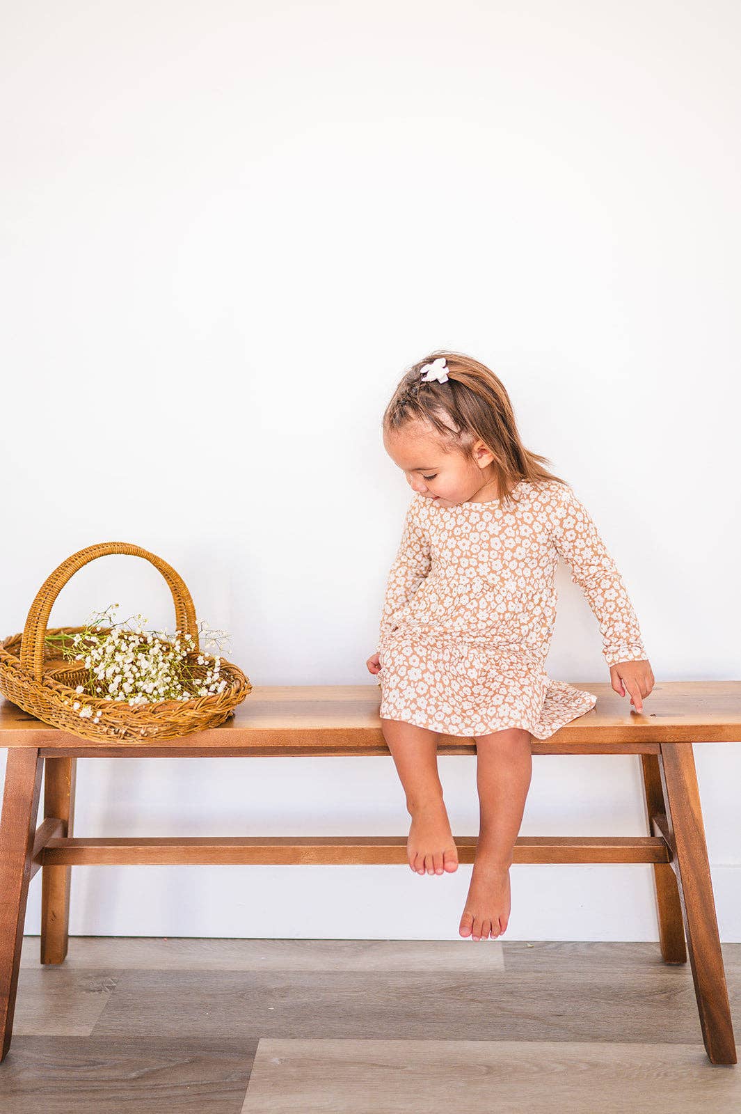 Long Sleeve Twirl Dress - Mocha Ditsy Floral