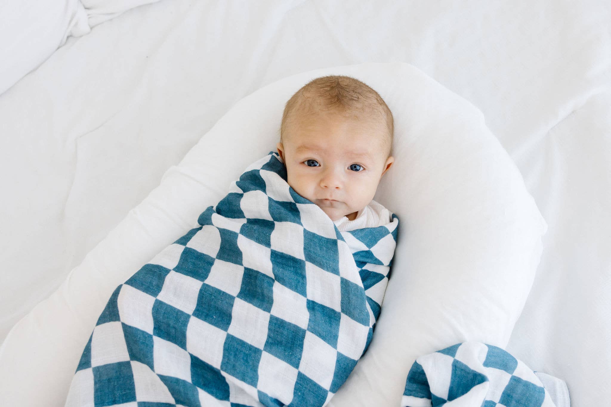 Organic Muslin Swaddle Blanket - Blue Checker