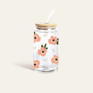 Iced Coffee Cup - Retro Floral Peach Glass Drinkware