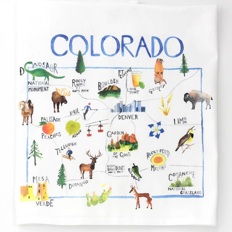 Colorado Map Tea Towel | Colorado Art Kitchen Towel