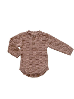 Organic Knit Bodysuit- Mocha Checker