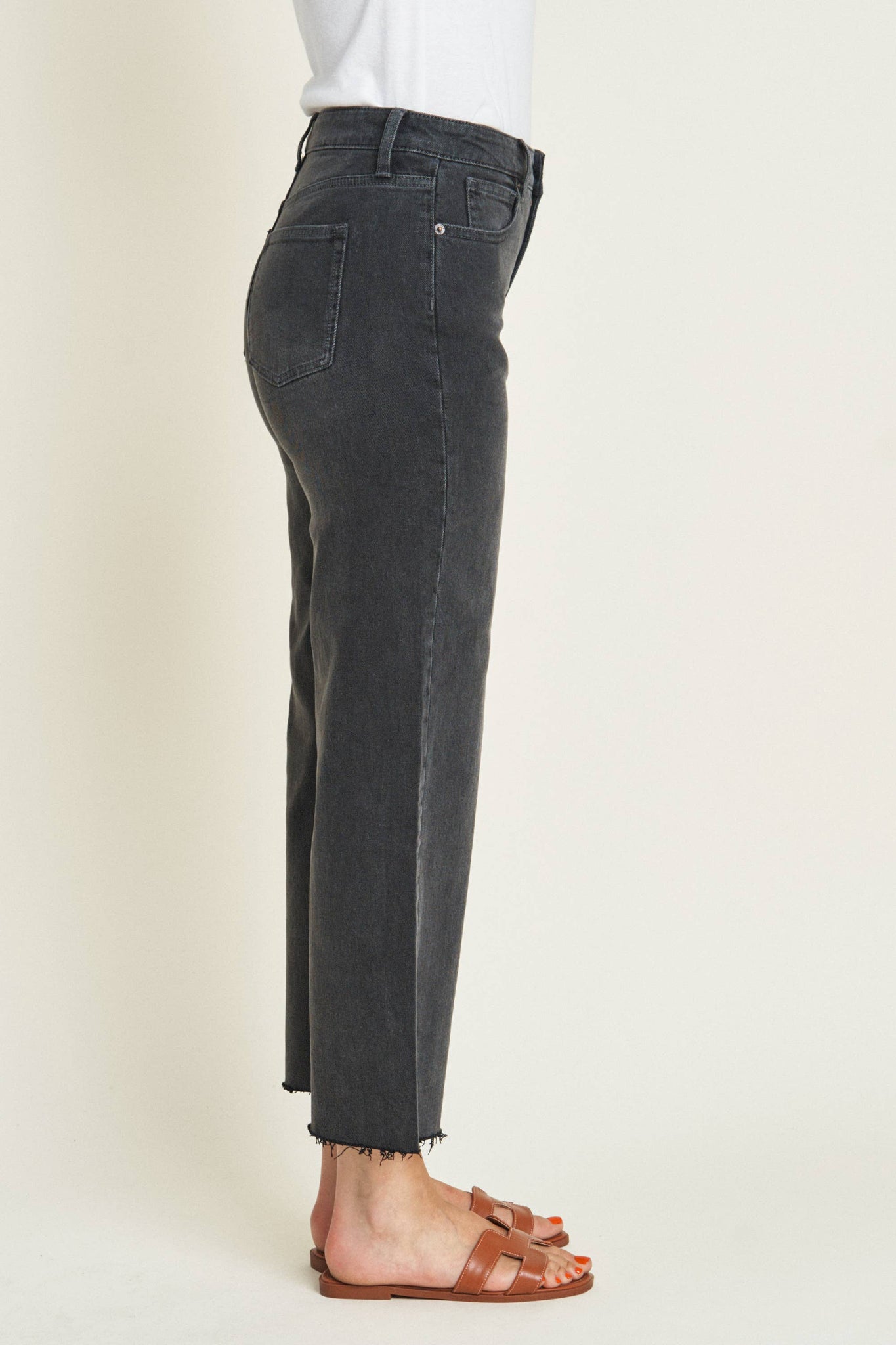 Aberdeen Ankle Crop High Rise Jean, Grey Worn